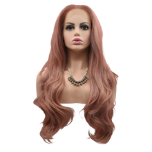 EMMA - Lace Front Long Wavy Dusty Pink Wig - by Queenie Wigs