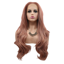 EMMA - Lace Front Long Wavy Dusty Pink Wig - by Queenie Wigs