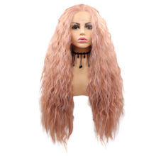 MIA - Lace Front Long Curly Pink Wig - by Queenie Wigs