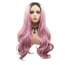 HARPER - Lace Front Long Wavy Ombre Pink Wig - by Queenie Wigs