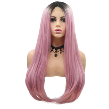 EMILY - Lace Front Long Straight Ombre Pink Wig - by Queenie Wigs