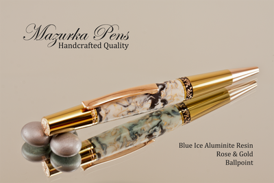 Blue Ice Resin Gold and Rose Gold Ballpoint