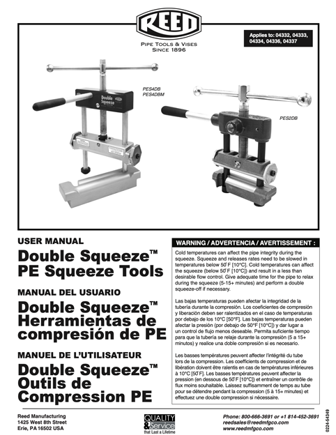 reed manual for PE pipe shut off tool