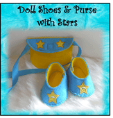 Felt Doll Shoes and Purse with Stars Embroidery Machine Design Set