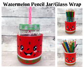 In The Hoop Watermelon Glass Jar Wrap Embroidery Machine Design