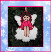 In The Hoop Angel Girl on Cloud Christmas Ornament Embroidery Machine Design