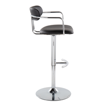 Demi table in Chrome Metal, Black PU, side view, featuring swivel and adjustable height