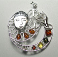 Harlequin Violin Pin in Sterling Silver and Amber