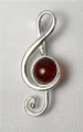 Small Treble Clef Pin, Sterling and Amber