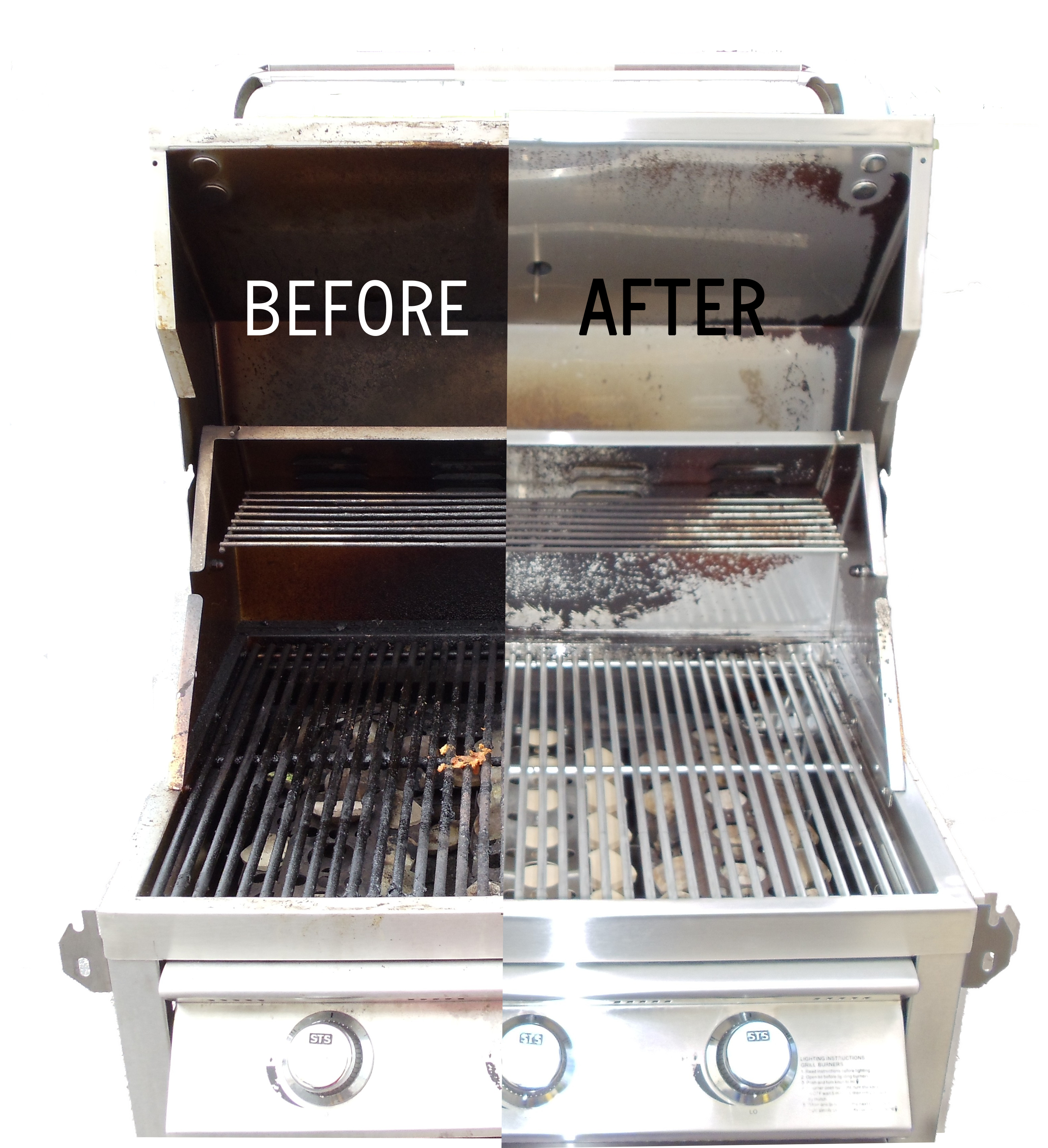 Before and after cleaning a grill