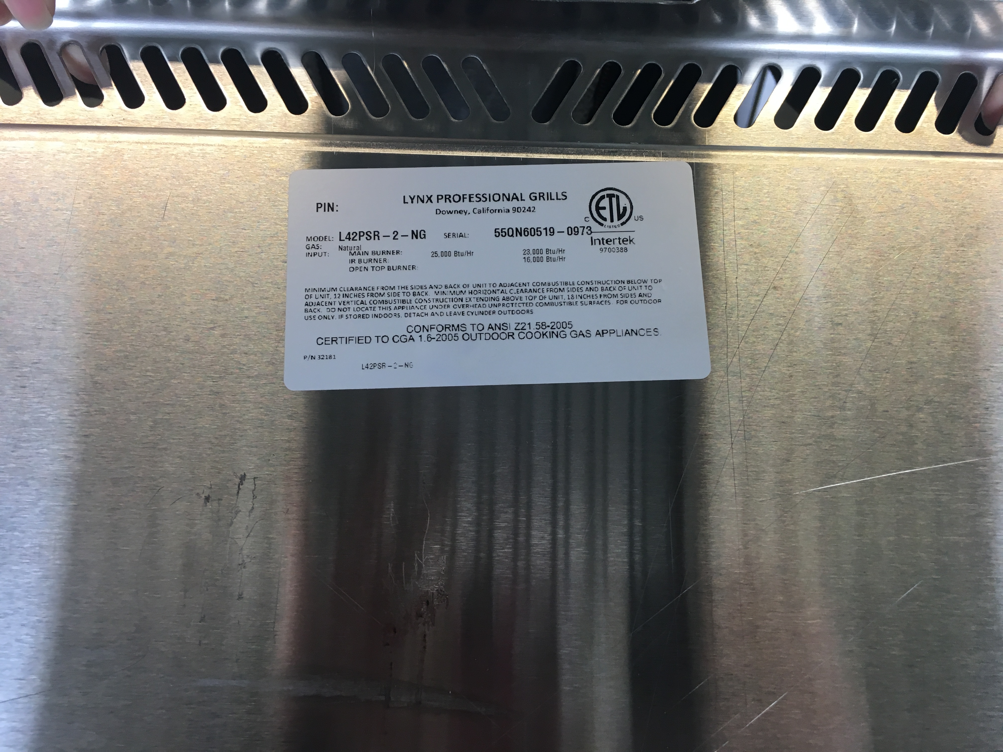 Lynx Drip Tray Serial Number Location