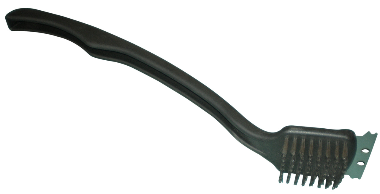 18" Long Handle Plastic Grill Brush With Brass Bristles And Scraper, 77395