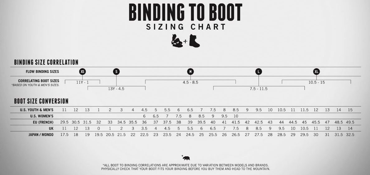 Womens Bindings Size Chart