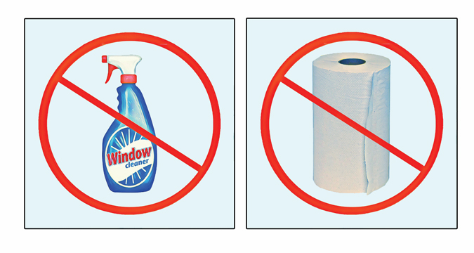 Do not use window cleaner or paper towels on the E-TRAN