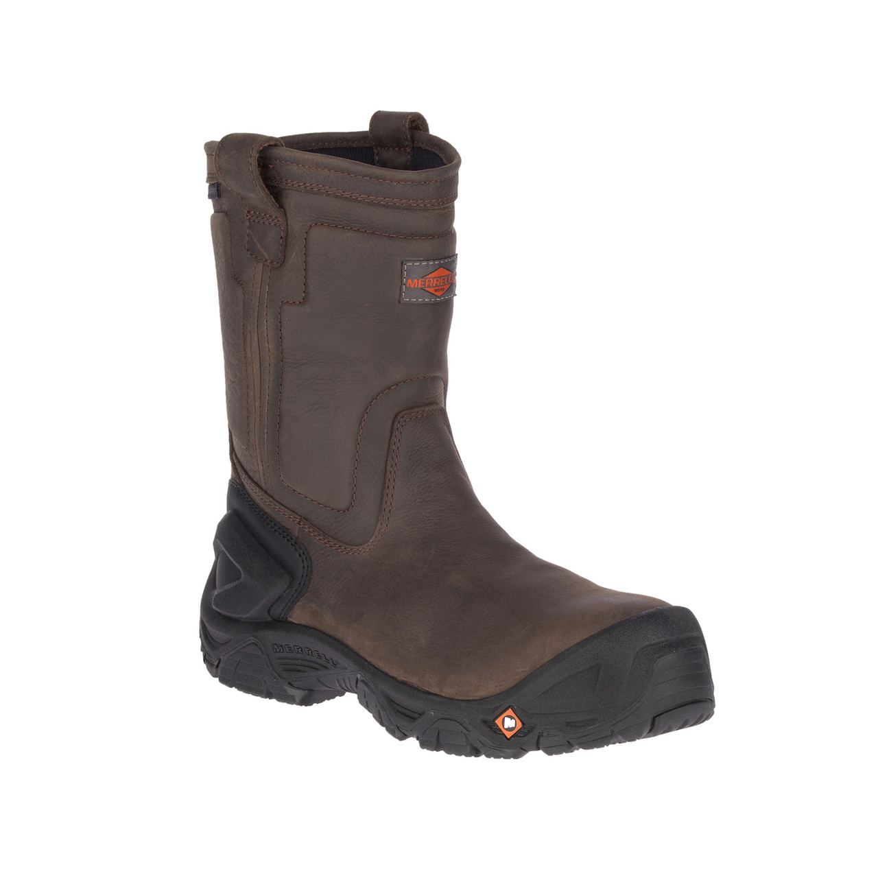 Merrell Men's Strongfield Leather Pull On Waterproof Comp Toe Work Boot - Chaar