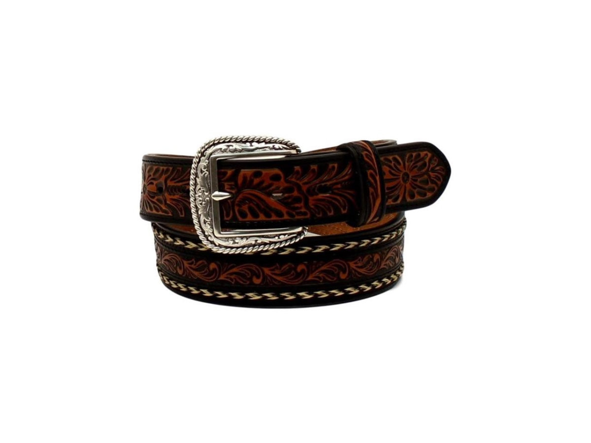 Ariat Men S Embossed Horse Hair Belt Black Tan Chaar