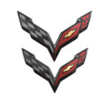 C7 Stingray Corvette OEM Front & Rear Bumper Carbon Flash Flags Emblem Set Black