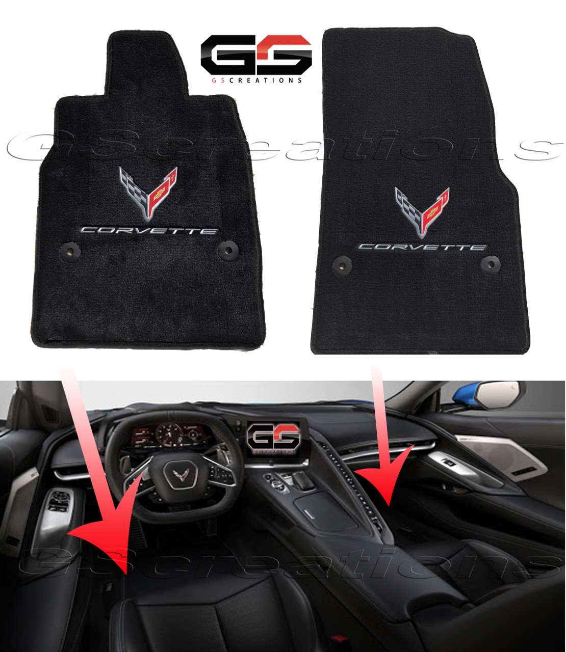 Ultimat Lloyd Floor Mats For 2020+ C8 Corvette With Embroidered C8