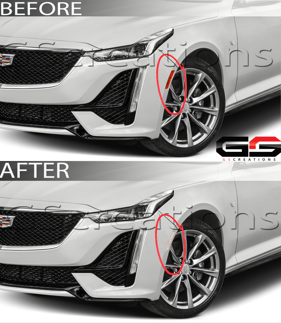 2020+ Cadillac CT5 / CT5-V Clear or Smoked Front Side Markers