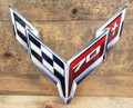 Corvette C8 70th Anniversary Crossed Flags Emblem Steel Sign