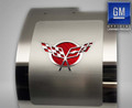 1997-2004 C5 Corvette - Deluxe Alternator Cover W/Crossed Flags Carbon Fiber Vinyl Inlay | Polished And Brushed Finish