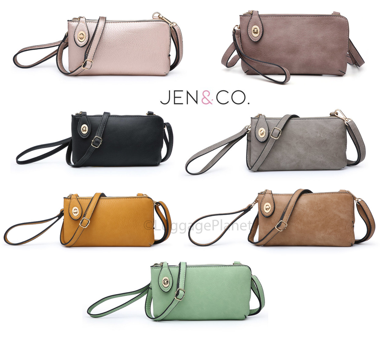 JEN & CO Kendall Wallet Twist Lock Crossbody Wristlet Vegan Leather