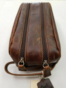 Osgoode Marley Distressed Leather Double Zip Travel Toiletry Shave Kit 2017