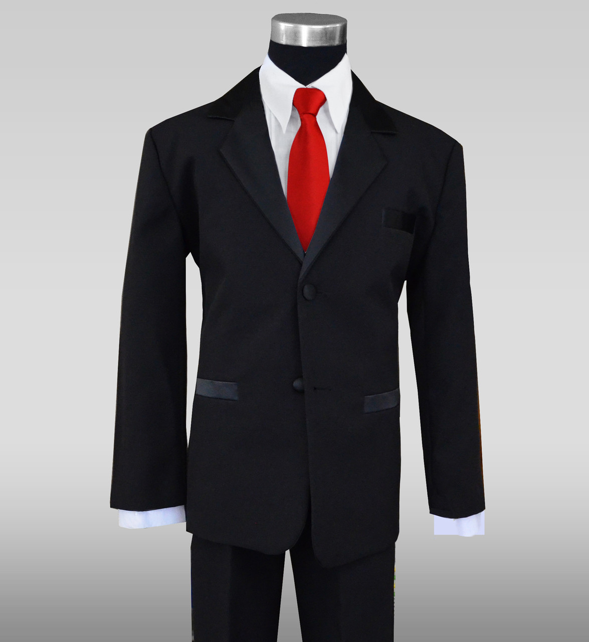 Boys Tuxedos in Black with Red Slim Bow Tie