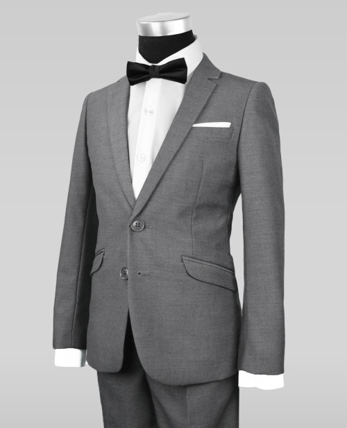 Black N Bianco Boys' Siganture Slim Tuxedo Suit in Dark Grey