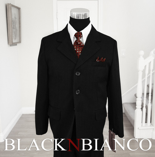 Black Pinstripes Suit With Red Tie for Boys and Teens