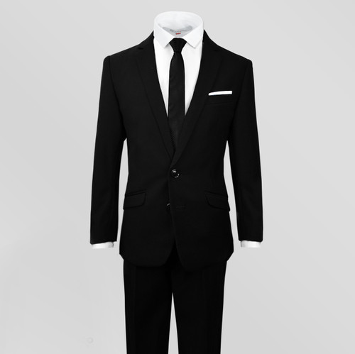 Boys Black Suit Slim Fit Dresswear Outwear Set - BLACK N BIANCO