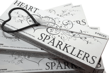 Heart-shaped sparklers for weddings & romantic occasions.