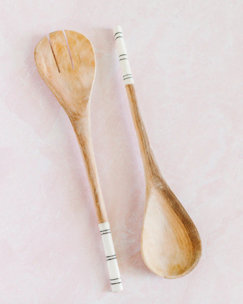 Striped Olive Wood Salad Servers                            Free Shipping