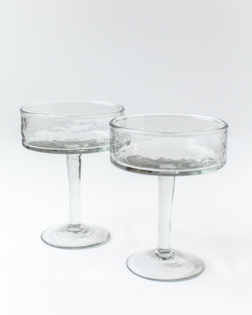 Handblown Hammered Coupe Cocktail Glass Pair - Clear