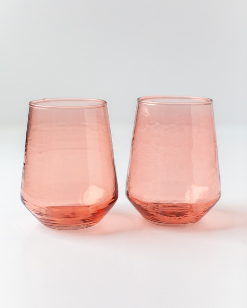 Pair of Hammered Glass Water Tumblers - Rose