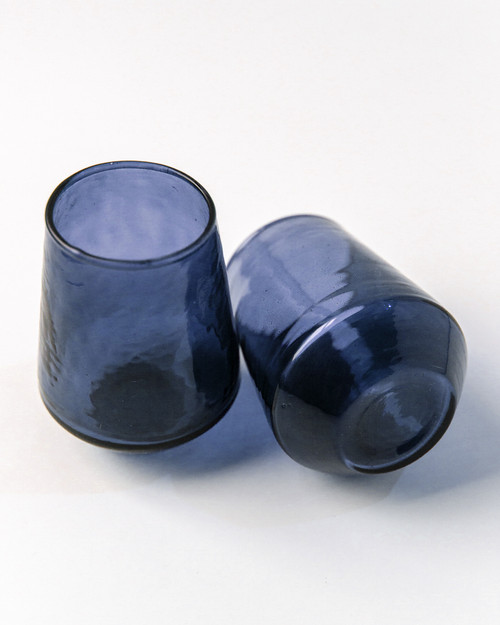 Pair of Hammered Glass Water Tumblers - Blue