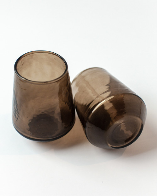 Pair of Hammered Glass Water Tumblers - Smoke