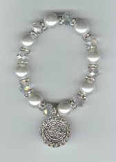 Saint Benedict 7” BRACELET With Swarovski Crystals (FAUX PEARLS FROM TAHITI)