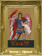 The Most Exquisite, Museum Quality, Fine Art Giclée Icon of The Very Protecting "SAINT MICHAEL THE ARCHANGEL"© on the finest canvas!  18x24 frame.