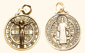 UNIQUE, VERY EXQUISITE GOLD PLATED CRUCIFIX BEAUTIFULLY FUSED ONTO GOLD PLATED, BENEDICTINE BLESSED, SAINT BENEDICT MEDAL WHICH WAS ALSO SPECIAL BLESSED - EXCLUSIVELY OFFERED THRU MARY'S WAY!