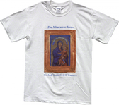 "ICON T-SHIRT" blessed at the altar at Mass with Holy Water and Blessed Incense and touched to 75 Sacred First Class Relics and to The Miraculous Icon® AT A GREAT DISCOUNT !