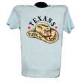Heather ice blue shirt with Texans for Strong Public Schools text in color with cowboy hat image