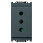 A grey Idea 2P+E 10A P11 Italian Standard Outlet. Vertical, 3 holes in the front. Ona white background.