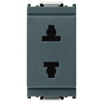 A grey vertical Idea outlet. 2 opening slots at top and bottom for a plug. On a white background
