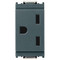 A grey vertical outlet. a half circle slot on the left. 2 rectangular slots on the left. On a white background