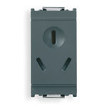 A grey rectangular Idea outlet. Vertical. 3 slots on the front. Top one in a circle. On a white background
