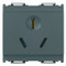 A grey wide Idea Outlet. 3 slots for a plug in the center. The top one has a circle around it. On a white background