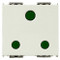 A wide white Idea Outlet. 3 circular holes with green inside it. On the front. On a white background
