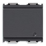 A dark grey wide square switch. Plain front. 2 outlets. On a white background