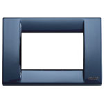 A dark blue vimar cover plate. white hollow center. White background
